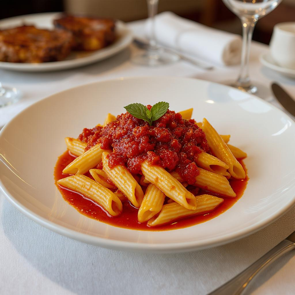 Penne pasta with marinara sauce